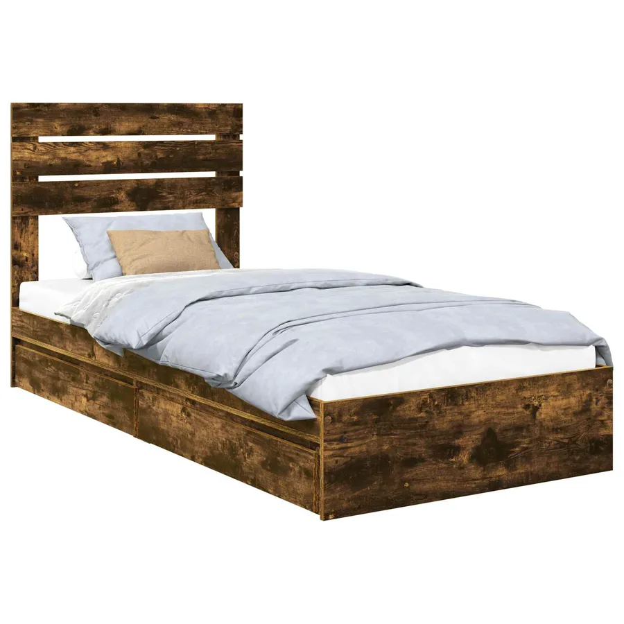 Lit de Rangement Chêne fumé 100 x 200 cm Bois d'ingénierie - 2