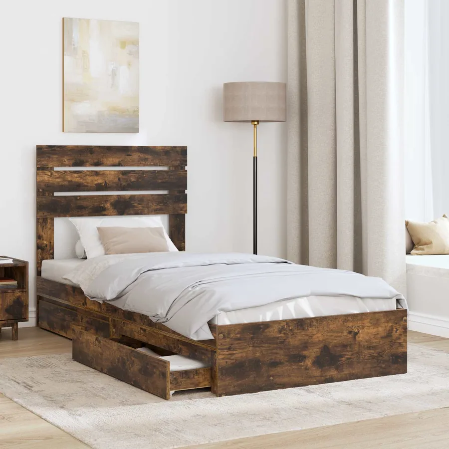 Lit de Rangement Chêne fumé 100 x 200 cm Bois d'ingénierie - 3