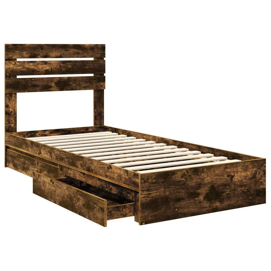 Lit de Rangement Chêne fumé 100 x 200 cm Bois d'ingénierie - 5