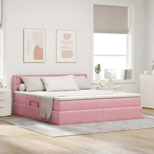 Lit de Rangement avec matelas Rose 180 x 200 cm Velours