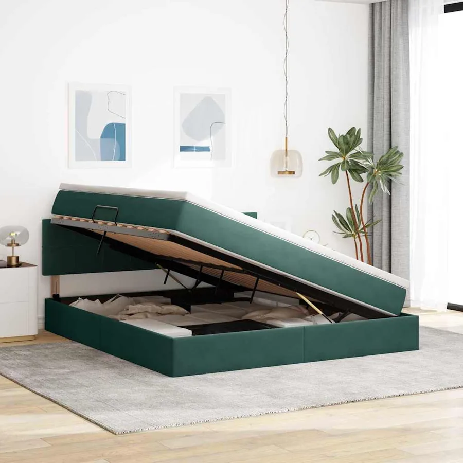 Lit de Rangement avec matelas Vert foncé 180 x 200 cm Velours - 4