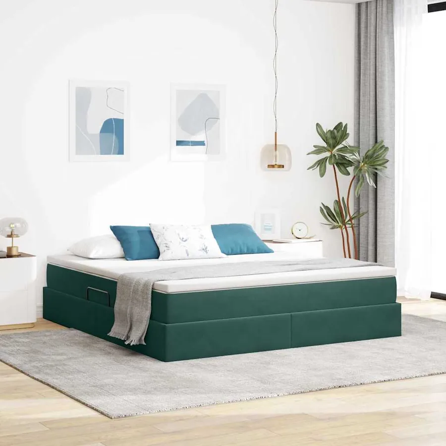 Lit avec rangement et matelas Vert foncé 180 x 200 cm Velours