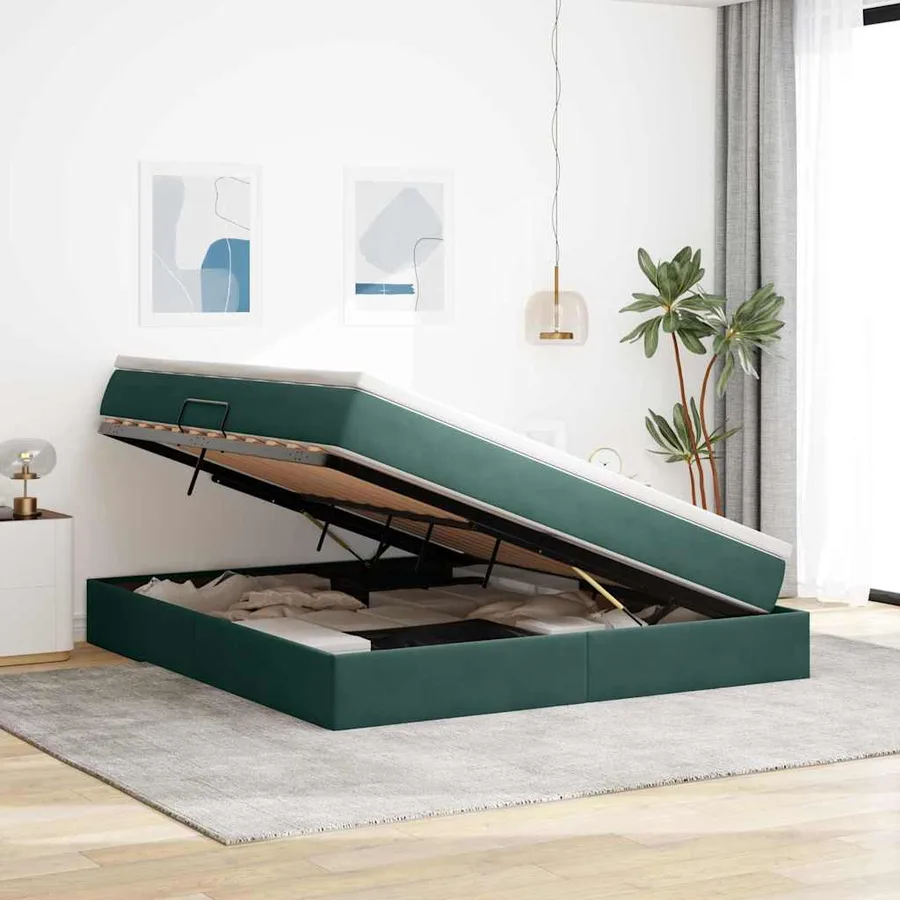 Lit avec rangement et matelas Vert foncé 180 x 200 cm Velours - 4