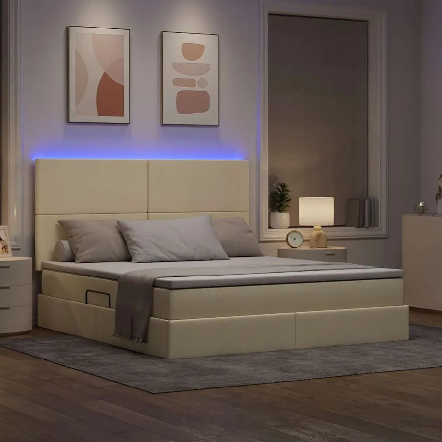 Lit de rangement LED avec matelas Crème 180 x 200 cm Tissu - 5