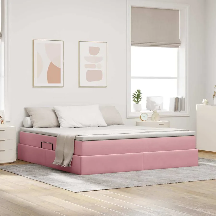 Lit avec rangement et matelas Rose 180 x 200 cm Velours