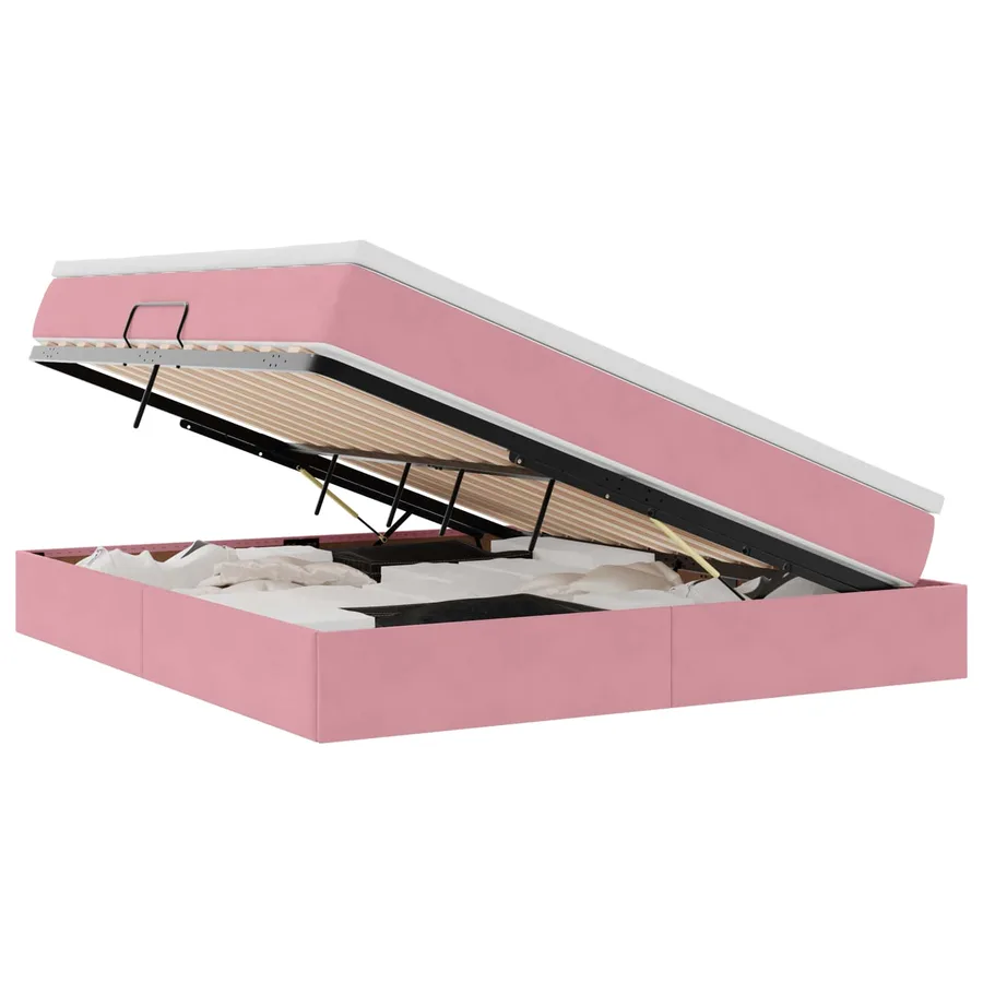 Lit avec rangement et matelas Rose 180 x 200 cm Velours - 2