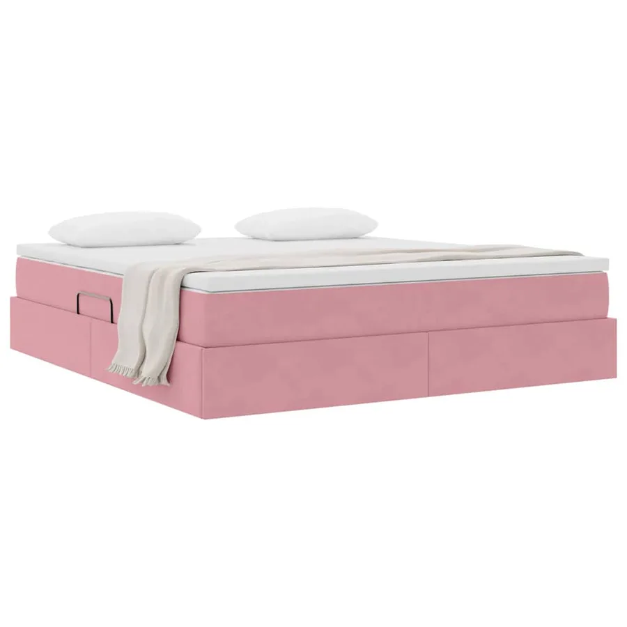 Lit avec rangement et matelas Rose 180 x 200 cm Velours - 3