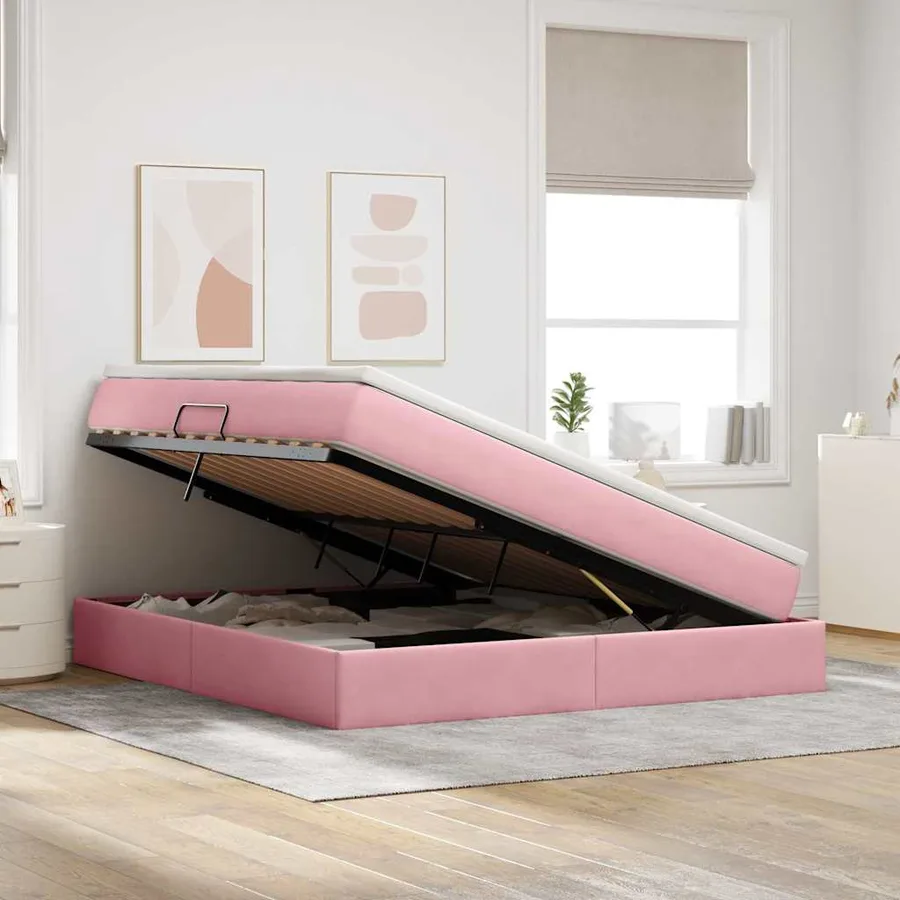 Lit avec rangement et matelas Rose 180 x 200 cm Velours - 4