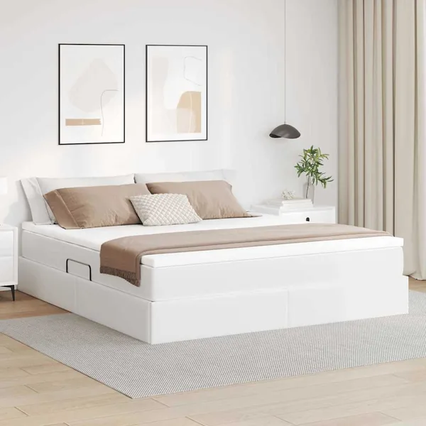 Lit avec rangement et matelas Blanc 180 x 200 cm Simili cuir