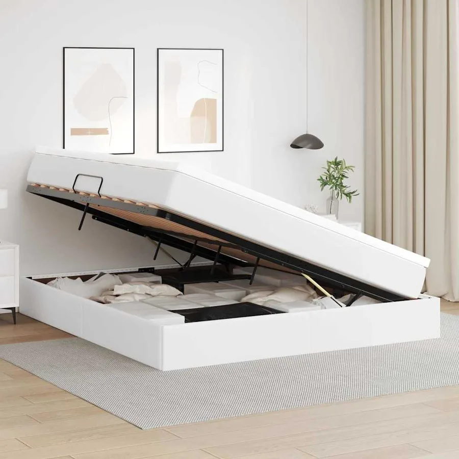 Lit avec rangement et matelas Blanc 180 x 200 cm Simili cuir - 4