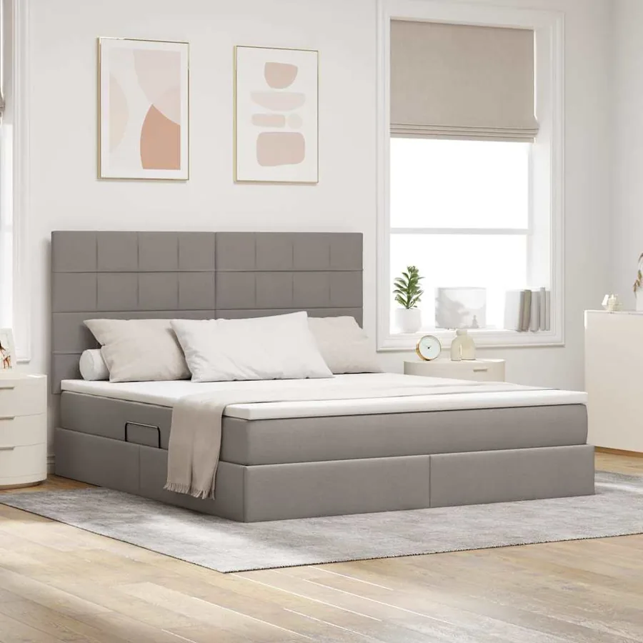Lit de rangement LED avec matelas Taupe 180 x 200 cm Tissu