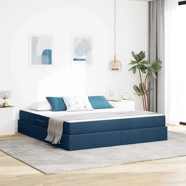 Lit avec rangement et matelas Bleu 180 x 200 cm Polyester