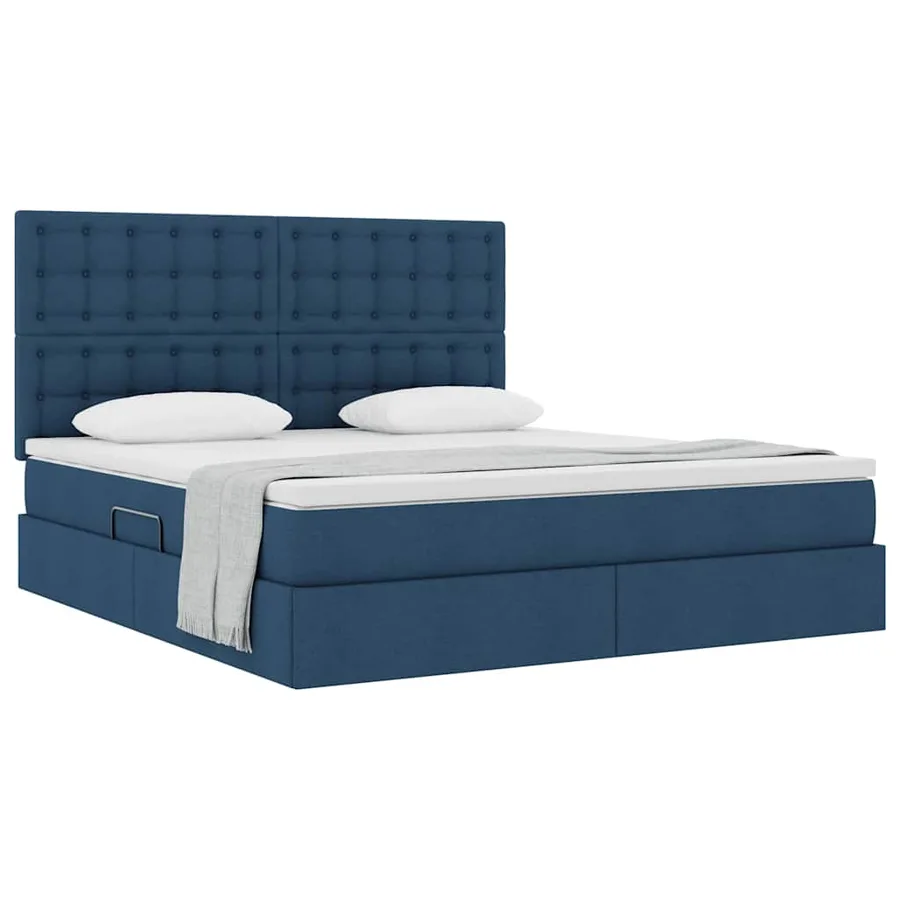 Lit avec rangement et matelas Bleu 180 x 200 cm tissu - 3