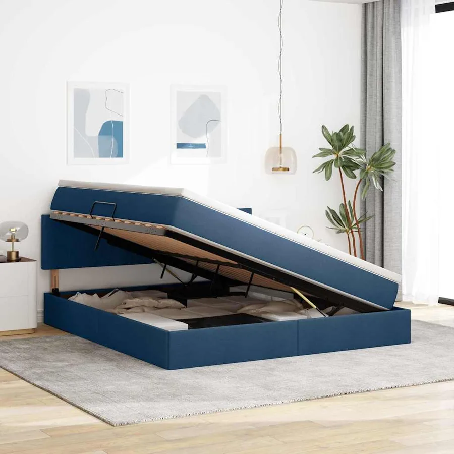 Lit avec rangement et matelas avec matelas Bleu 180 x 200 cm - 4