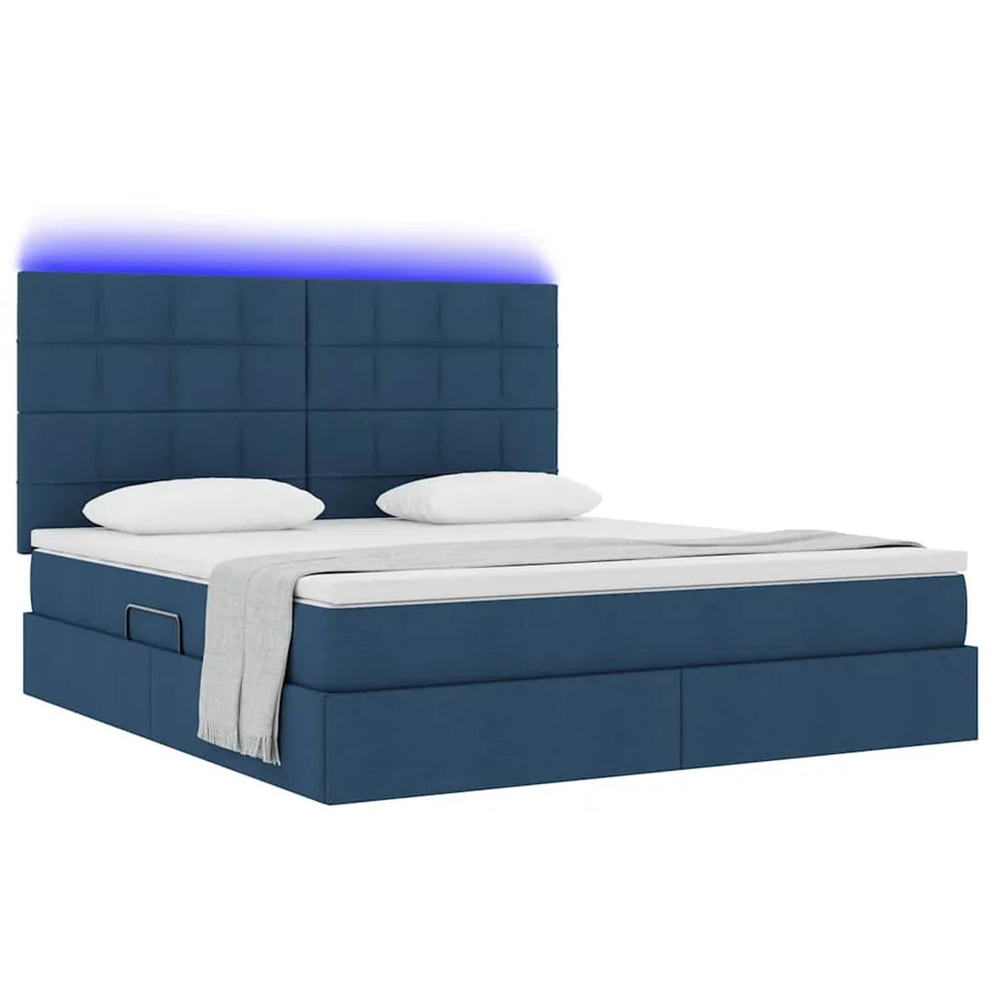 Lit de rangement LED avec matelas Bleu 180 x 200 cm Tissu - 3