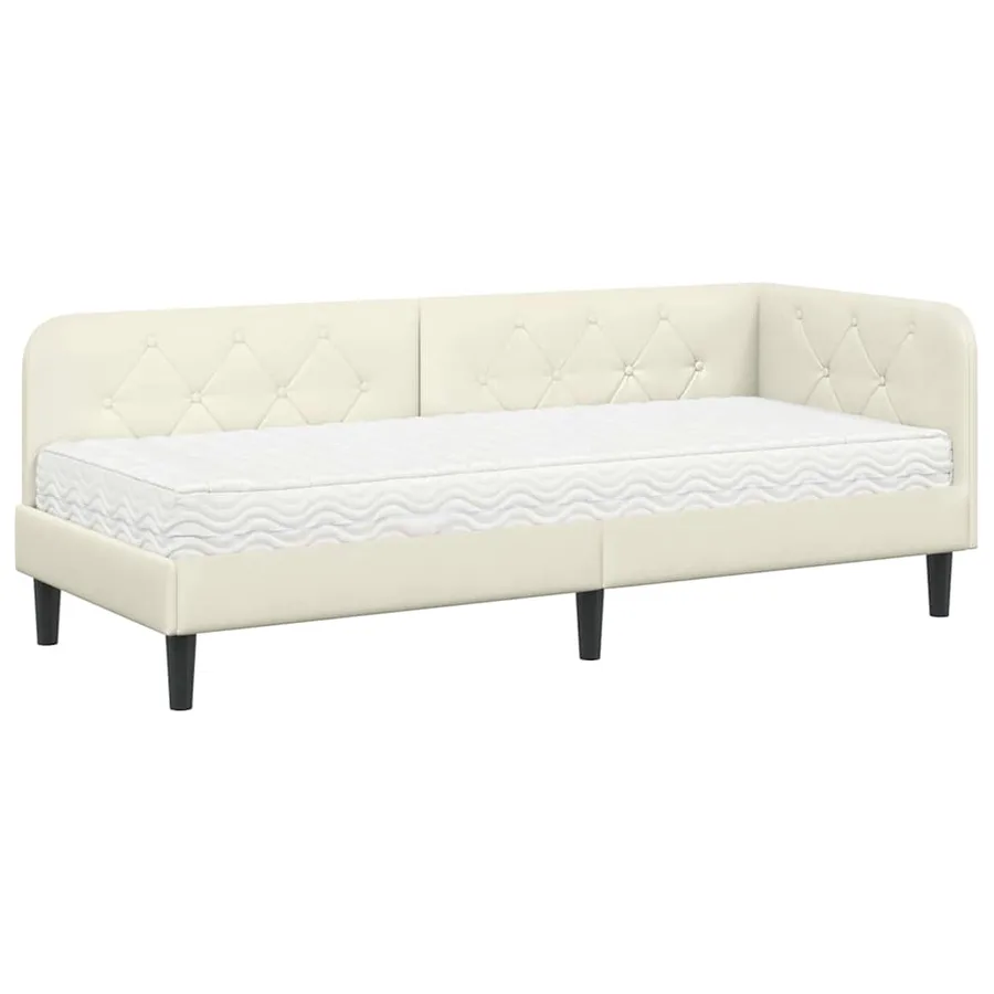 Cadre de lit d'angle Crème 80 x 200 cm Velours - 2