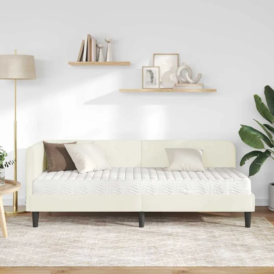 Cadre de lit d'angle Crème 80 x 200 cm Velours - 4
