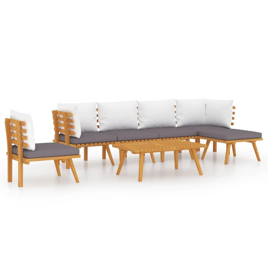Salon de jardin 7 pcs avec coussins Bois d'acacia solide - 2