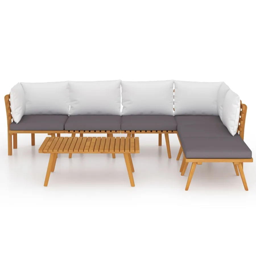 Salon de jardin 7 pcs avec coussins Bois d'acacia solide - 3