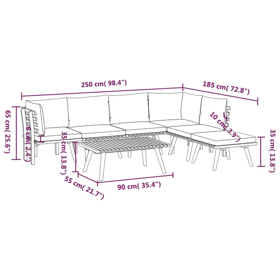 Salon de jardin 7 pcs avec coussins Bois d'acacia solide - 8