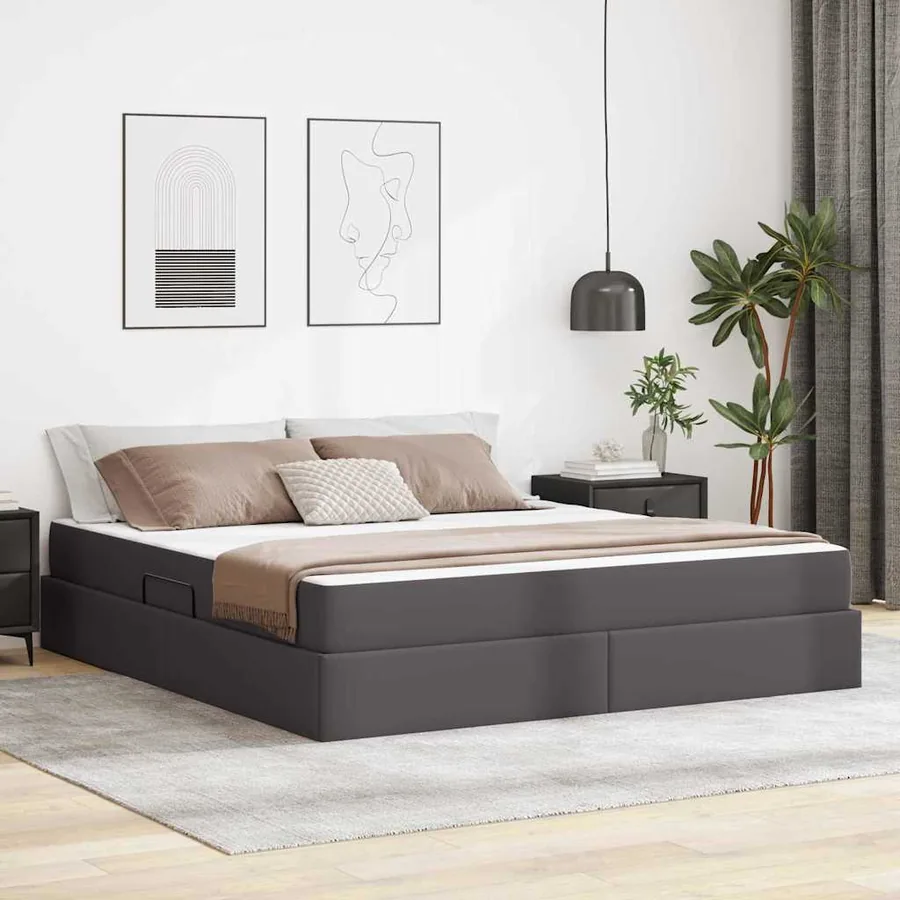 Lit avec rangement et matelas avec matelas 2 pcs Gris Cuir