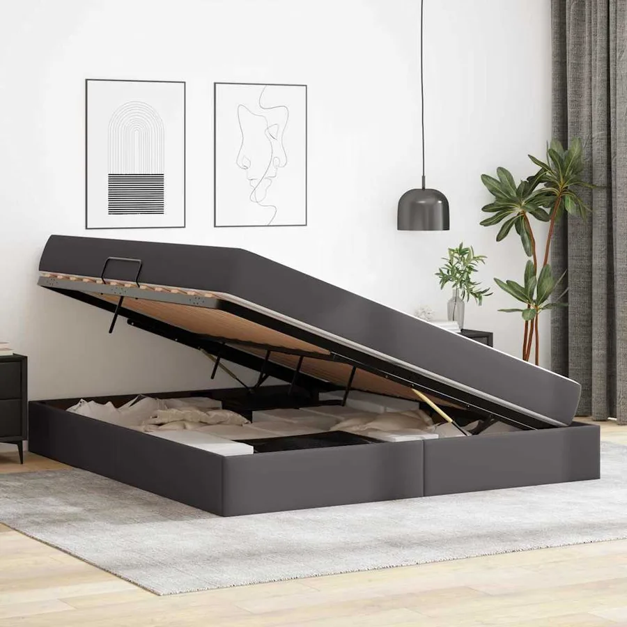 Lit avec rangement et matelas avec matelas 2 pcs Gris Cuir - 4