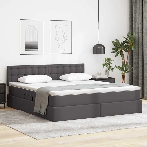 Lit avec rangement et matelas Gris 180 x 200 cm Simili cuir