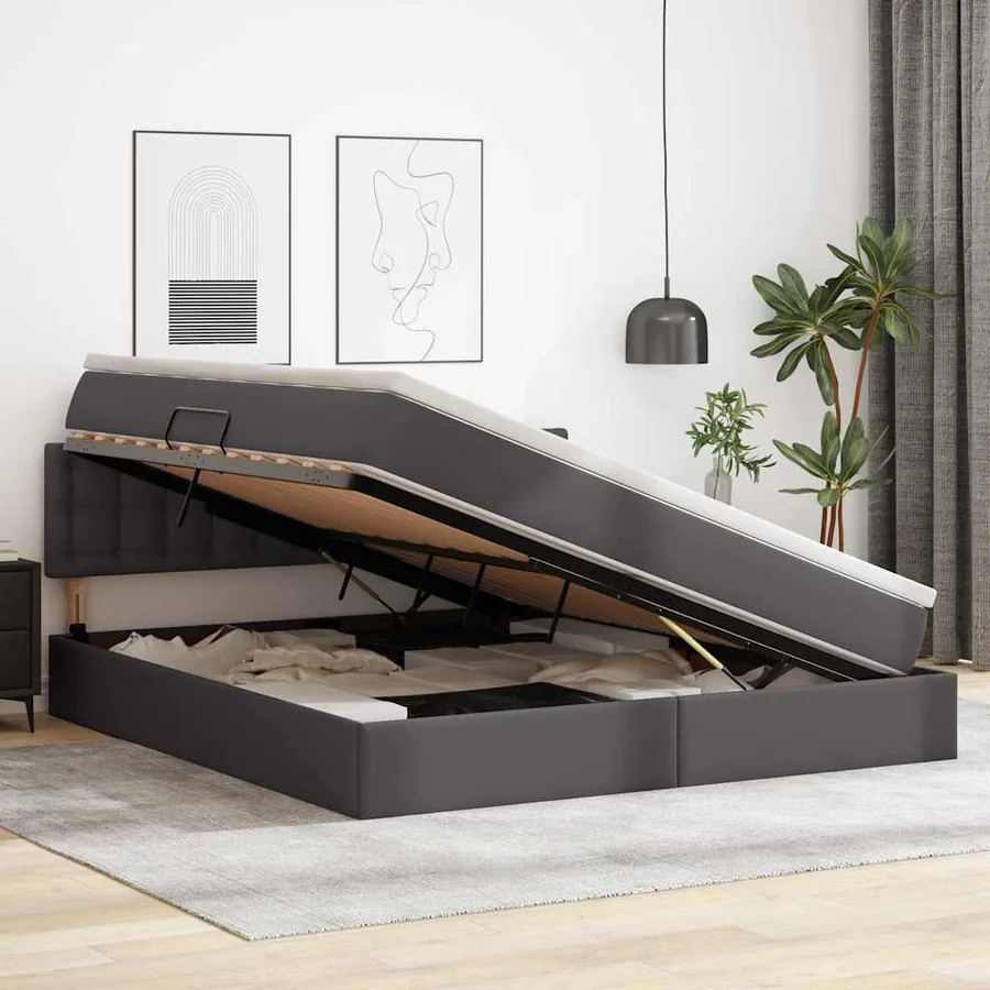 Lit avec rangement et matelas Gris 180 x 200 cm Simili cuir - 4