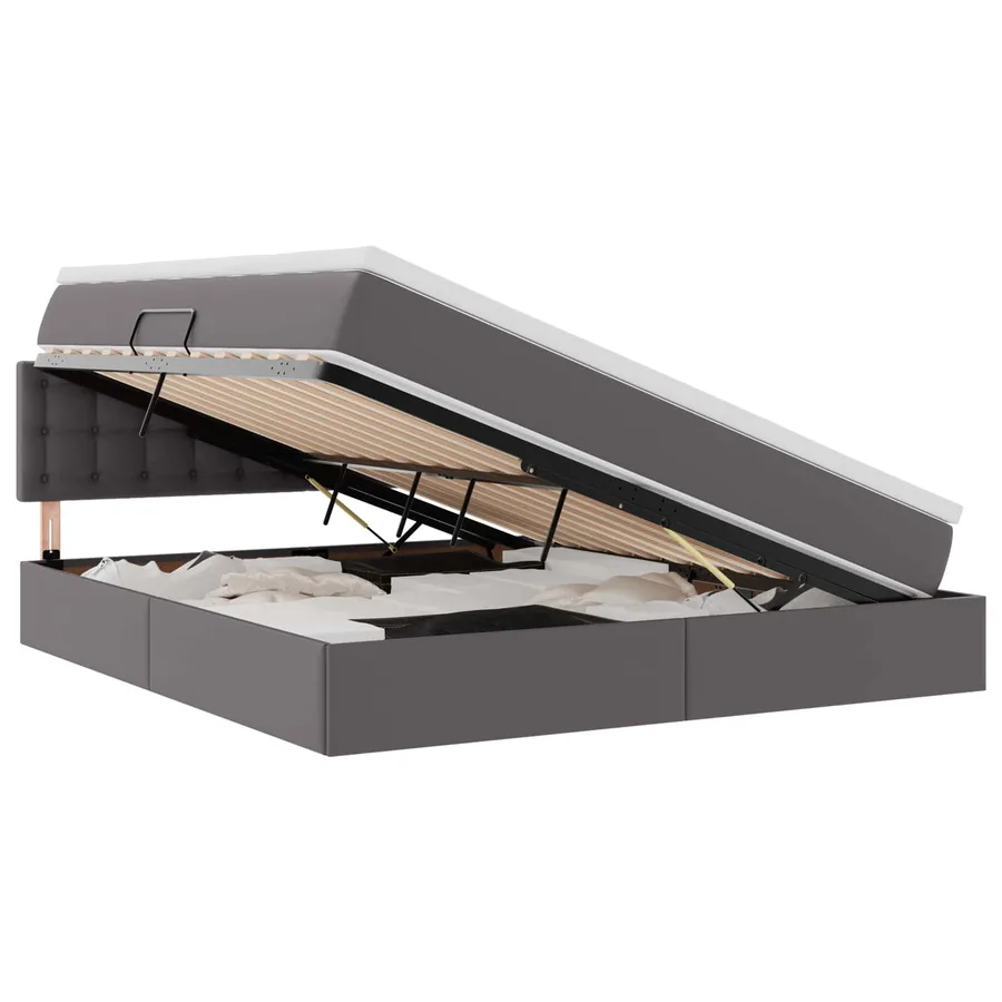 Lit avec rangement et LED Gris 180 x 200 cm Cuir synthétique - 2