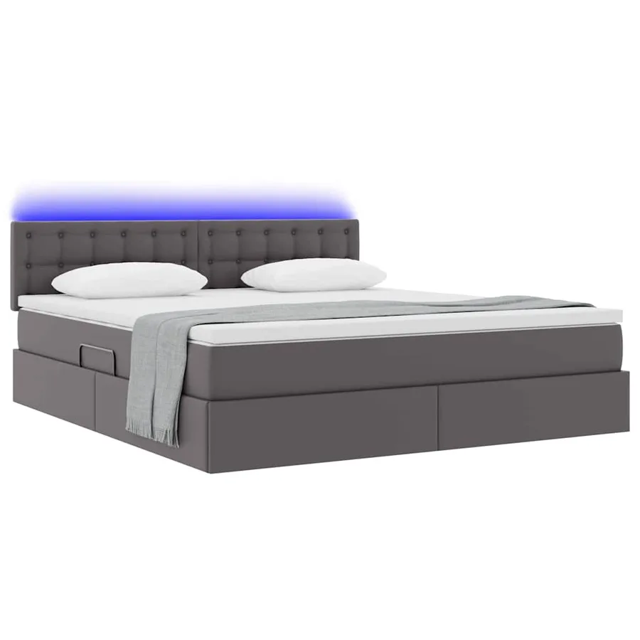 Lit avec rangement et LED Gris 180 x 200 cm Cuir synthétique - 3