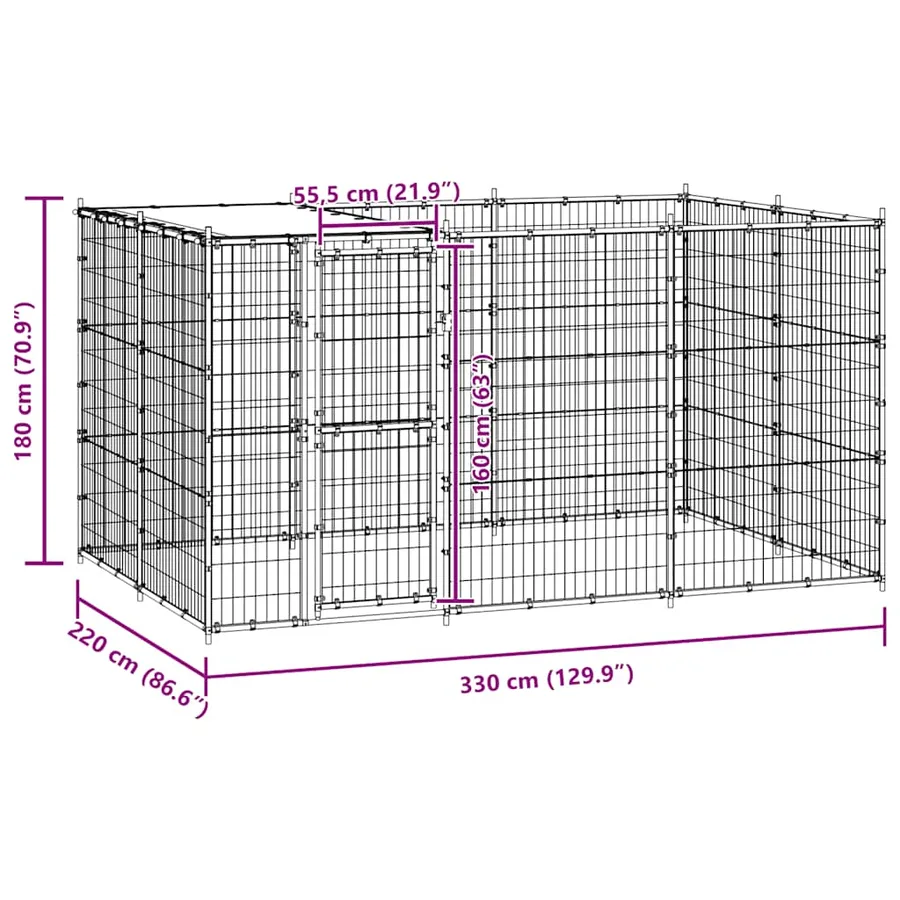 Chenil extérieur Acier galvanisé avec toit 7,26 m² - 8