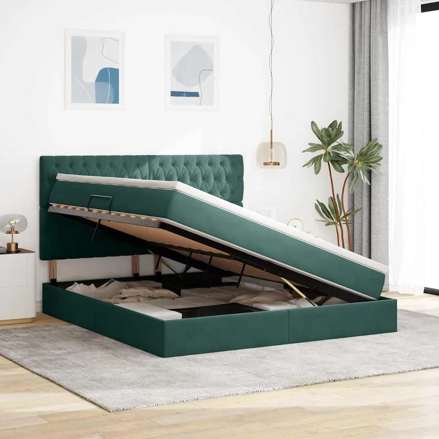 Lit de rangement LED avec matelas Vert foncé 180 x 200 cm - 4