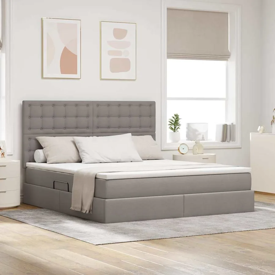 Lit avec rangement et matelas Taupe 180 x 200 cm tissu