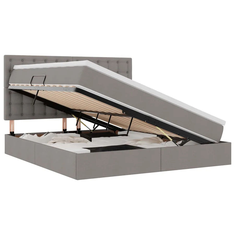 Lit avec rangement et matelas Taupe 180 x 200 cm tissu - 2