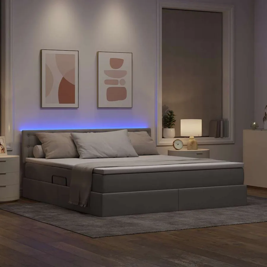 Lit de rangement LED avec matelas Taupe 180 x 200 cm Tissu - 5