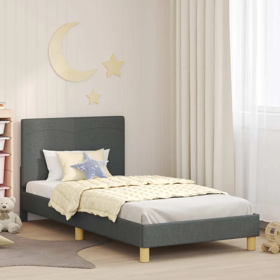 Cadre de lit pour enfants avec tête de lit Gris foncé tissu