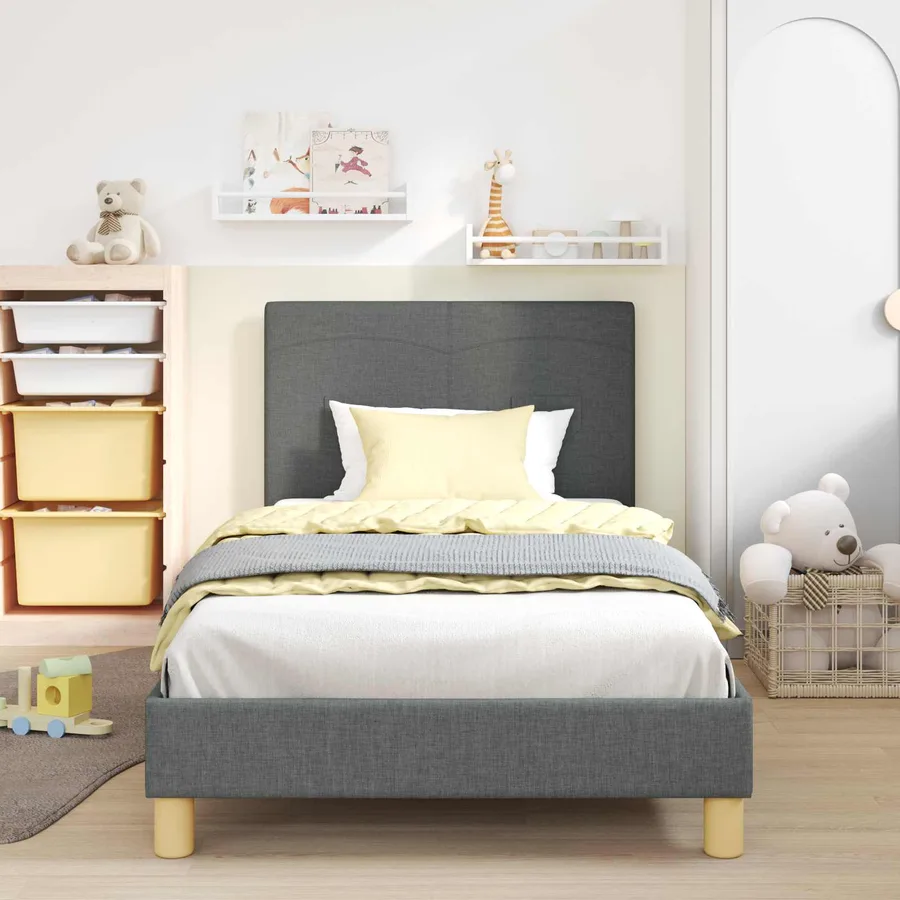 Cadre de lit pour enfants avec tête de lit Gris foncé tissu - 3