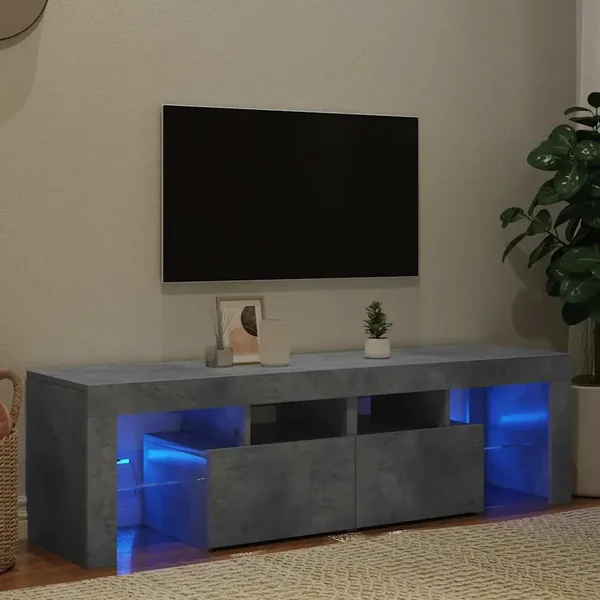 Meuble TV avec lumières LED Gris béton 140x36,5x40 cm