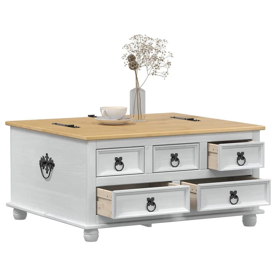 storage box avec tiroir Blanc 90 x 78 x 45 cm Pin massif - 3