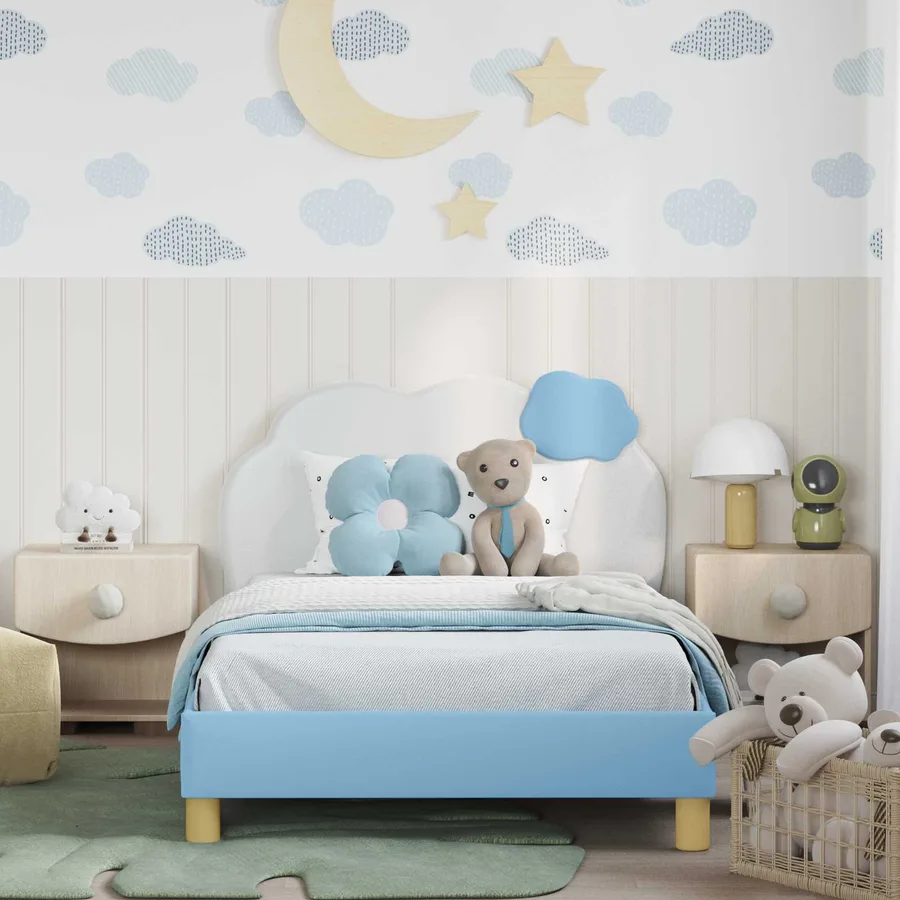 Cadre de lit pour enfants avec tête de lit Bleu 90 x 190 cm PU - 3