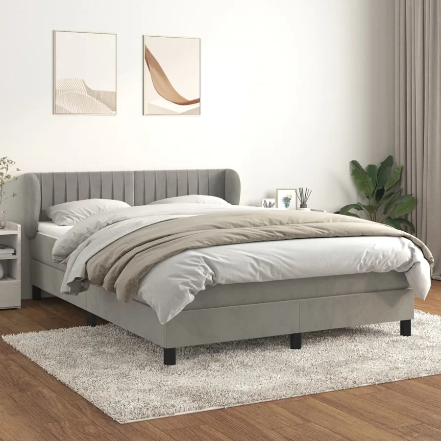 Slatted bed base and mattress Light grey 140x200 cm Velvet