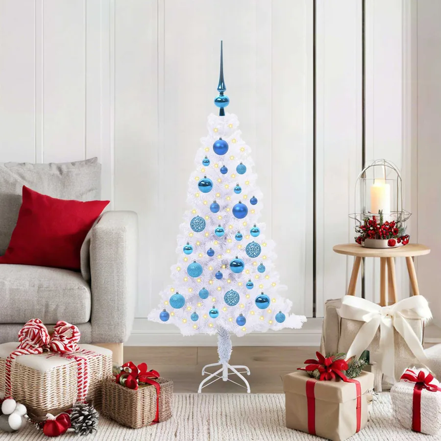 Sapin de Noël artificiel avec 150 LED Blanc 120 cm PVC et Acier