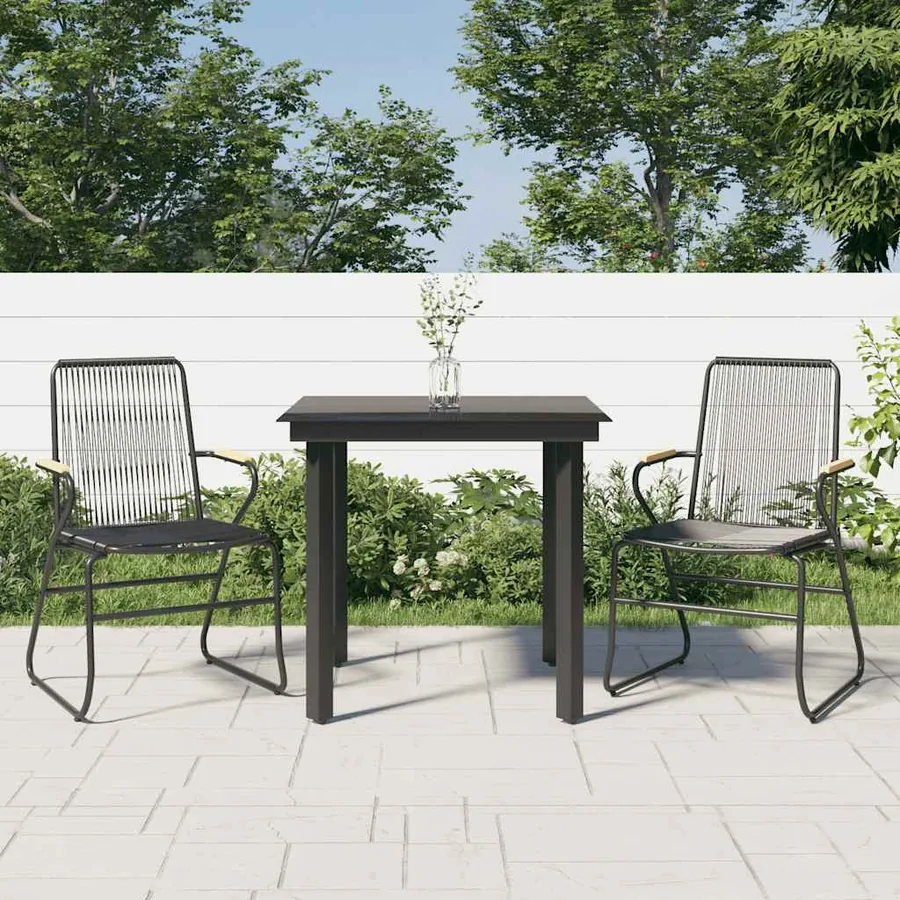 Ensemble à manger de jardin 3 pcs noir rotin PVC