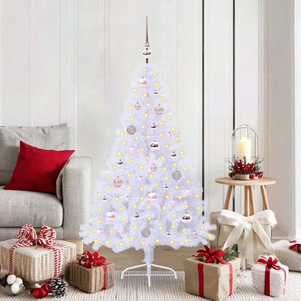 Sapin de Noël artificiel avec 150 LED Blanc 150 cm PVC et Acier