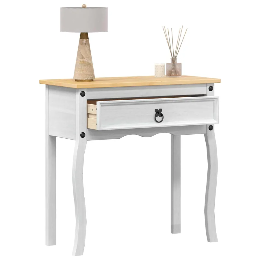 Table console avec tiroir Blanc 73 x 35 x 73 cm Pin massif - 3