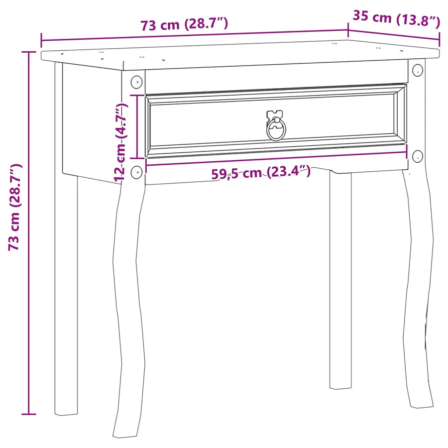 Table console avec tiroir Blanc 73 x 35 x 73 cm Pin massif - 9