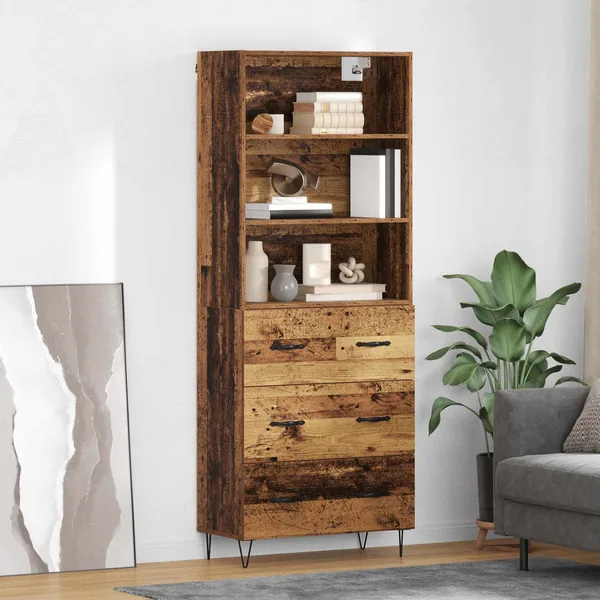 Haut Armoire avec tiroir 2 pcs Bois ancien Bois d'ingénierie