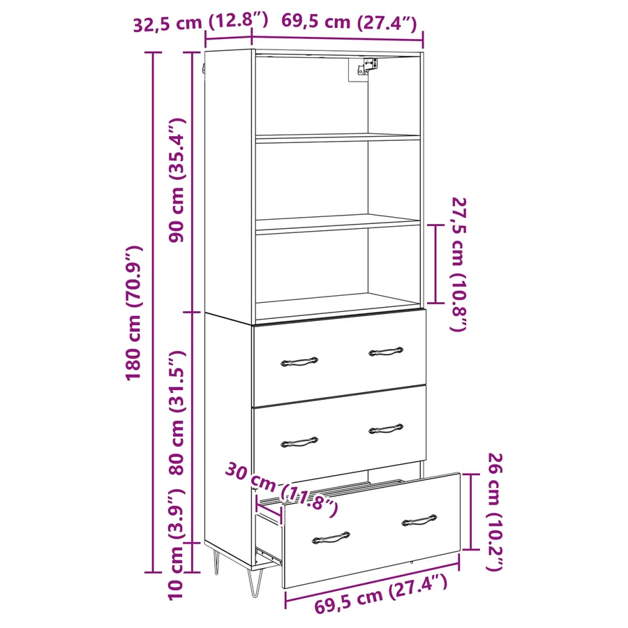 Haut Armoire avec tiroir 2 pcs Bois ancien Bois d'ingénierie - 13