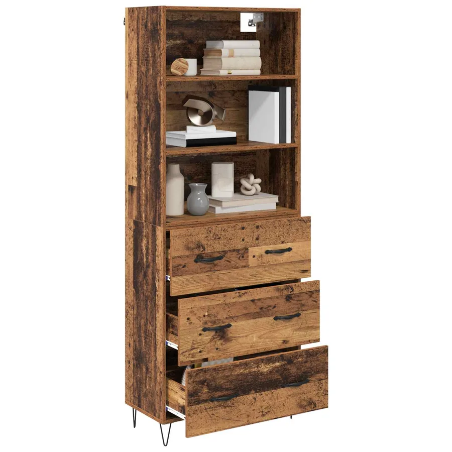 Haut Armoire avec tiroir 2 pcs Bois ancien Bois d'ingénierie - 3