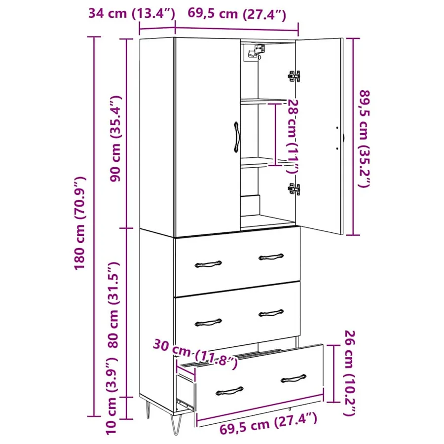Haut Armoire avec tiroir 2 pcs Bois ancien Bois d'ingénierie - 14